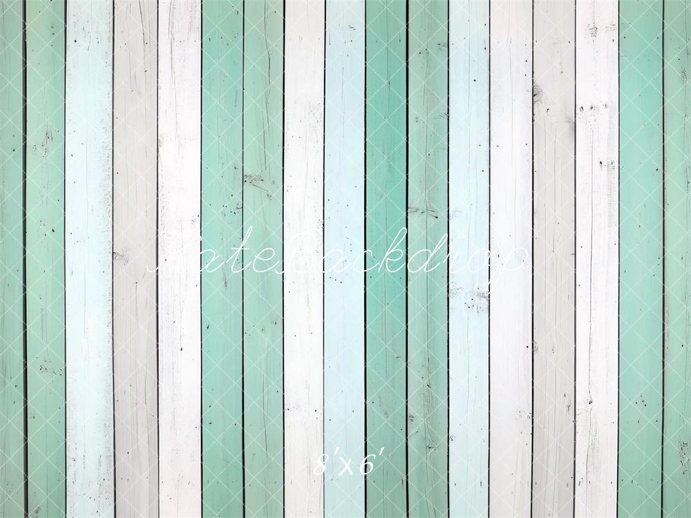 Kate Vert menthe Blanc Planche de bois Sol Toile de fond conçue par Mini MakeBelieve - Kate Backdrop FR