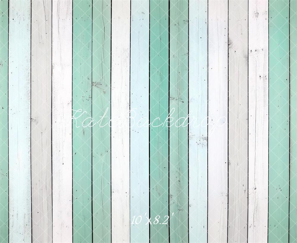 Kate Vert menthe Blanc Planche de bois Sol Toile de fond conçue par Mini MakeBelieve - Kate Backdrop FR