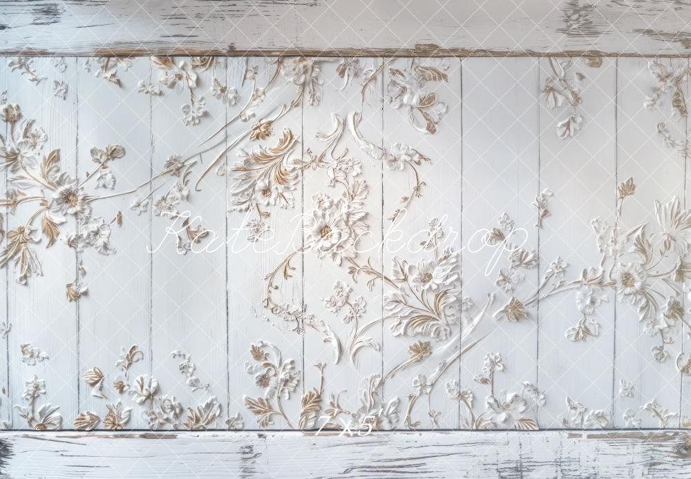 Kate Fleurs Bois Blanc Élégant Sol Toile de fond conçue par Mini MakeBelieve - Kate Backdrop FR