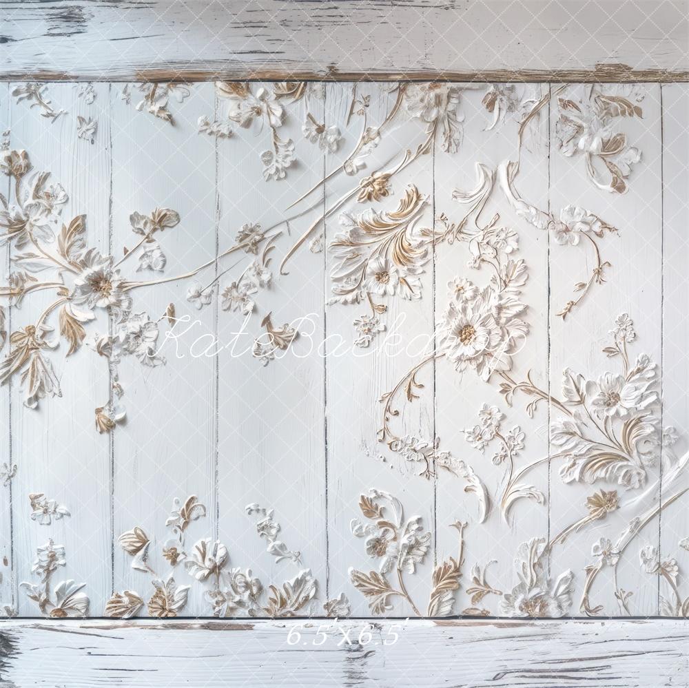 Kate Fleurs Bois Blanc Élégant Sol Toile de fond conçue par Mini MakeBelieve - Kate Backdrop FR