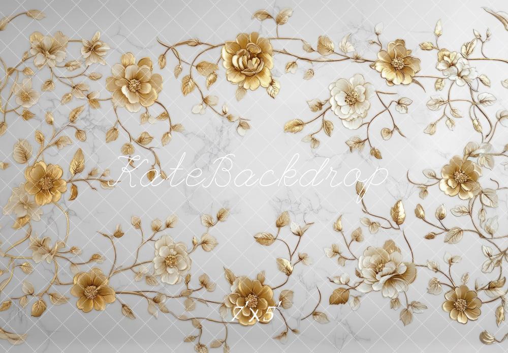 Kate Élégant Fleurs dorées Sol Toile de fond conçue par Mini MakeBelieve - Kate Backdrop FR