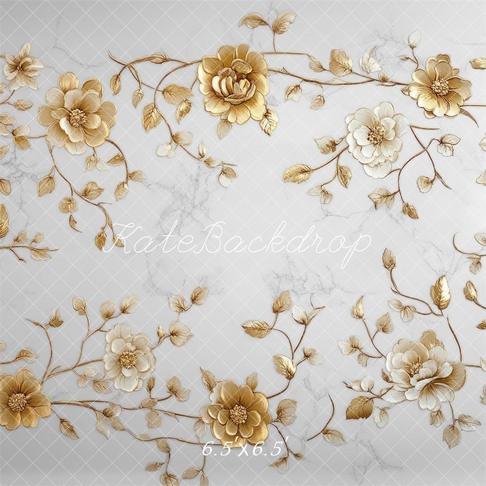 Kate Élégant Fleurs dorées Sol Toile de fond conçue par Mini MakeBelieve - Kate Backdrop FR