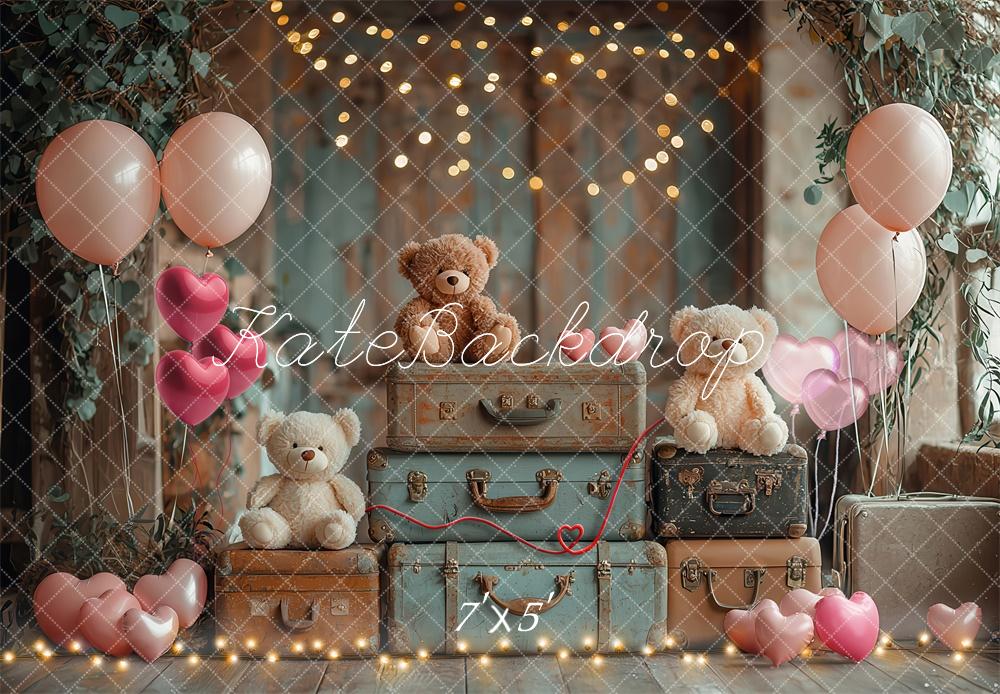 Kate Ours en peluche Valises Ballons Bokeh Toile de fond conçue par Laura Bybee - Kate Backdrop FR