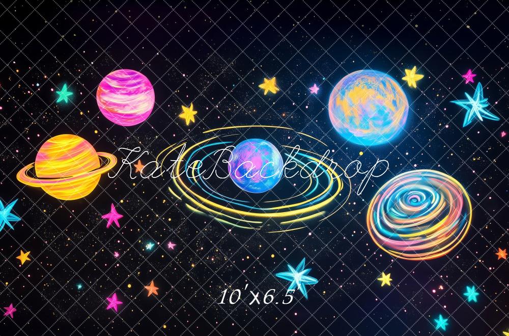 Kate Espace Planètes Univers Anniversaire Coloré Toile de fond conçue par Patty Roberts - Kate Backdrop FR