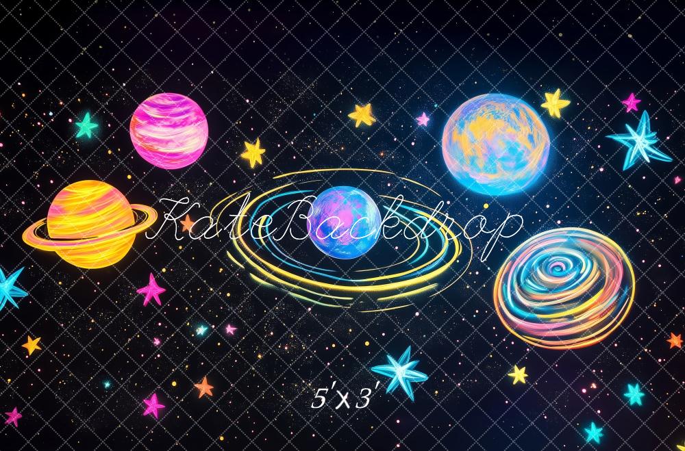 Kate Espace Planètes Univers Anniversaire Coloré Toile de fond conçue par Patty Roberts - Kate Backdrop FR