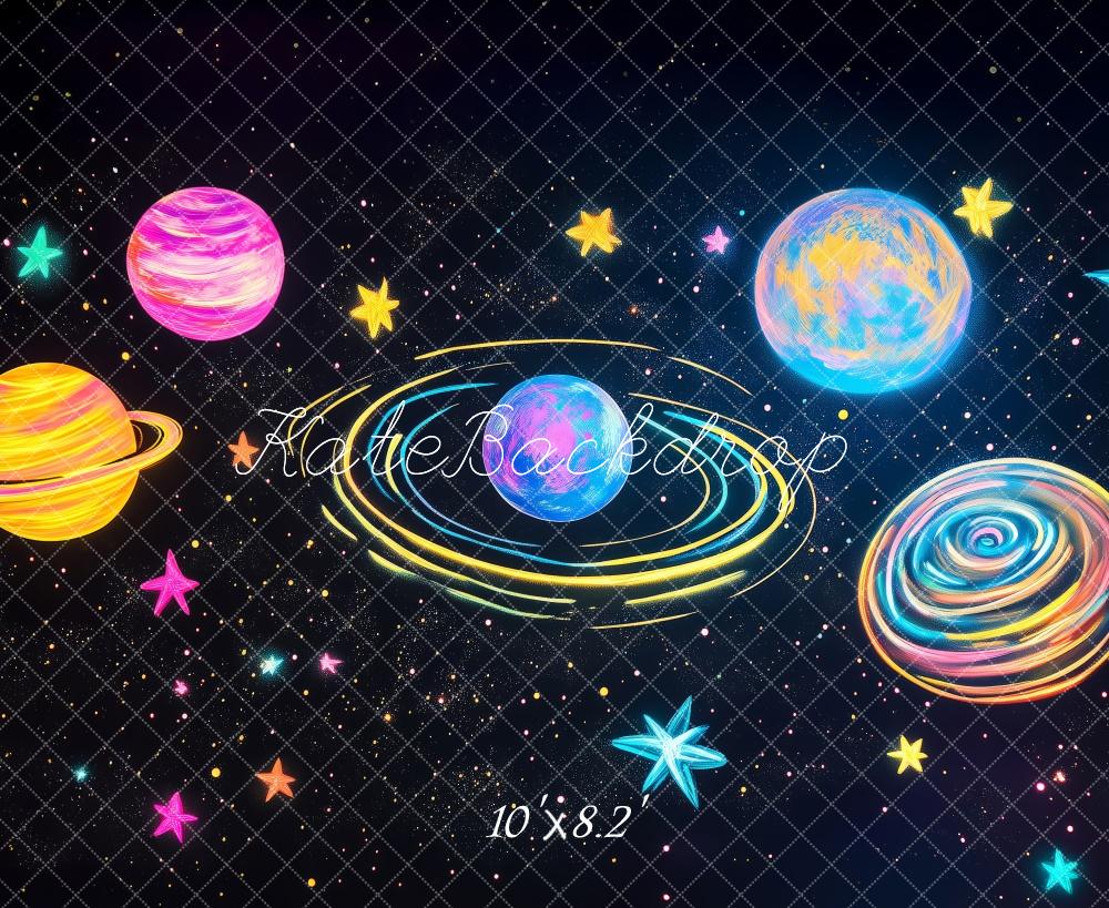 Kate Espace Planètes Univers Anniversaire Coloré Toile de fond conçue par Patty Roberts - Kate Backdrop FR