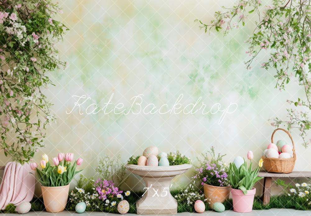 Kate Pâques Œufs Fleur Printemps Jardin Toile de fond conçue par Patty Roberts - Kate Backdrop FR