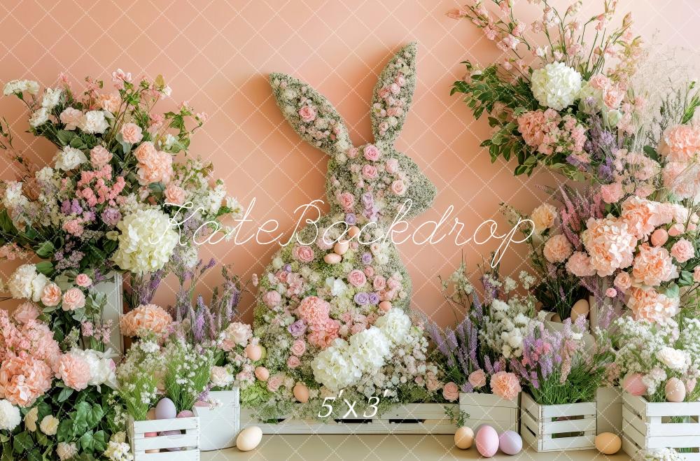 Kate Pâques Lapin Fleurs Rose Jardin Toile de fond conçue par Patty Roberts - Kate Backdrop FR