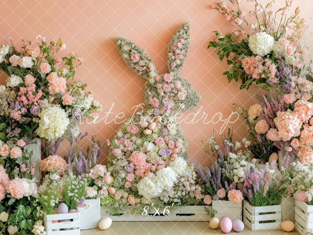 Kate Pâques Lapin Fleurs Rose Jardin Toile de fond conçue par Patty Roberts - Kate Backdrop FR