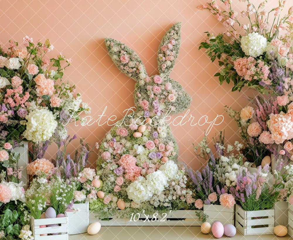 Kate Pâques Lapin Fleurs Rose Jardin Toile de fond conçue par Patty Roberts - Kate Backdrop FR