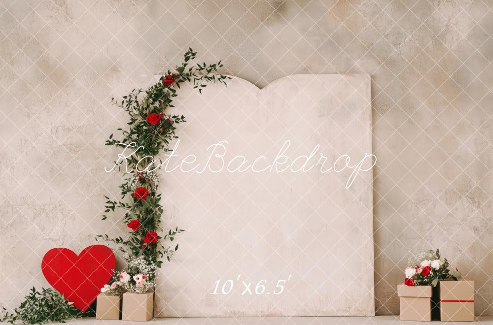 Kate Saint Valentin Fleurs Cœur Minimaliste Toile de fond conçue par Patty Roberts - Kate Backdrop FR