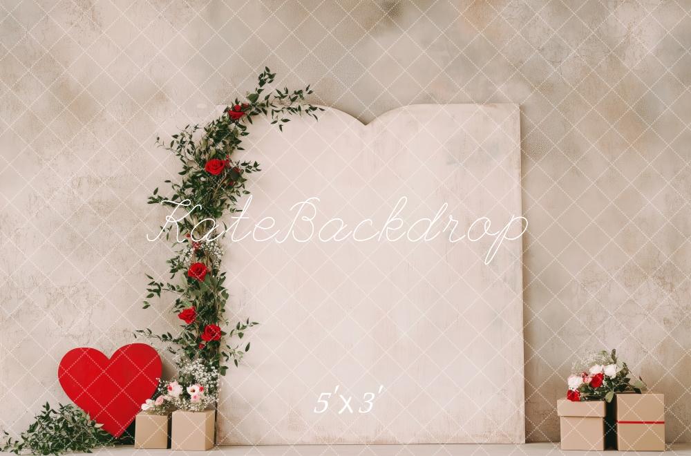 Kate Saint Valentin Fleurs Cœur Minimaliste Toile de fond conçue par Patty Roberts - Kate Backdrop FR