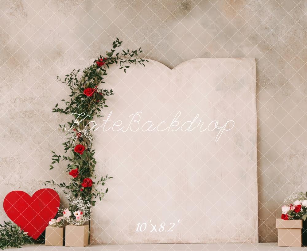 Kate Saint Valentin Fleurs Cœur Minimaliste Toile de fond conçue par Patty Roberts - Kate Backdrop FR