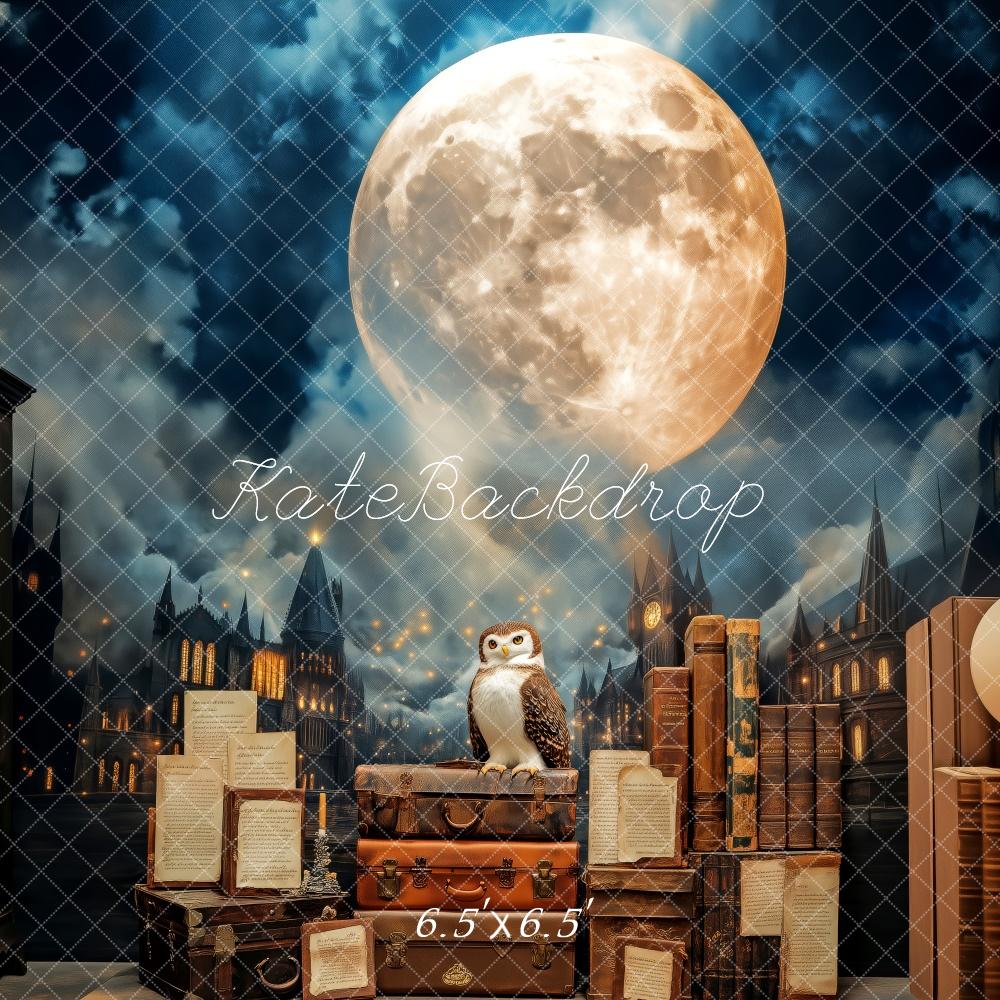 Kate Magique Hibou Clair de lune Livres Toile de fond conçue par Patty Roberts - Kate Backdrop FR