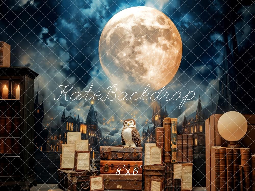Kate Magique Hibou Clair de lune Livres Toile de fond conçue par Patty Roberts - Kate Backdrop FR