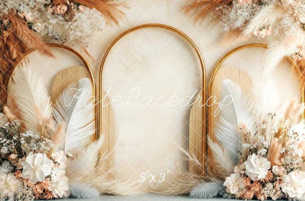 Kate Bohème Fleur Arche Plume Beige Toile de fond conçue par Patty Roberts - Kate Backdrop FR