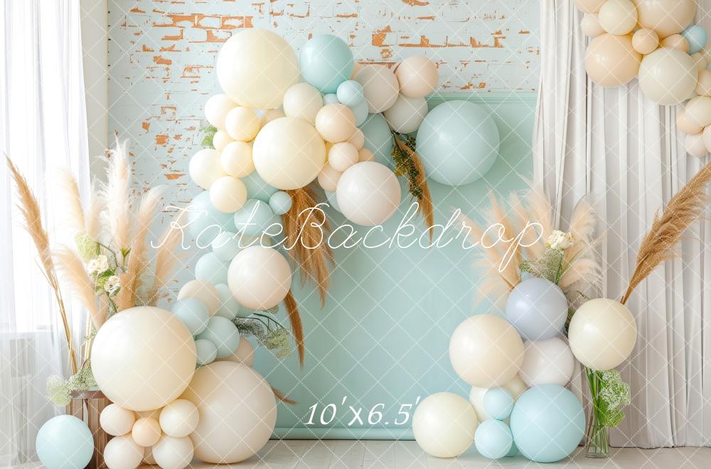 Kate Bohème Pastel Ballon Bleu Anniversaire Toile de fond conçue par Patty Roberts - Kate Backdrop FR