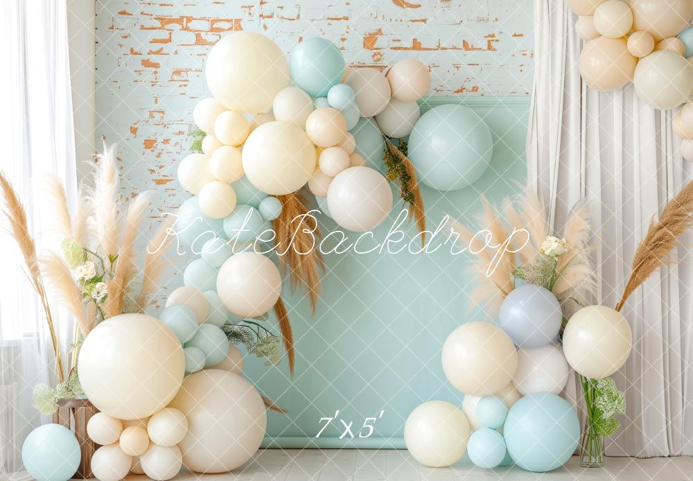 Kate Bohème Pastel Ballon Bleu Anniversaire Toile de fond conçue par Patty Roberts - Kate Backdrop FR