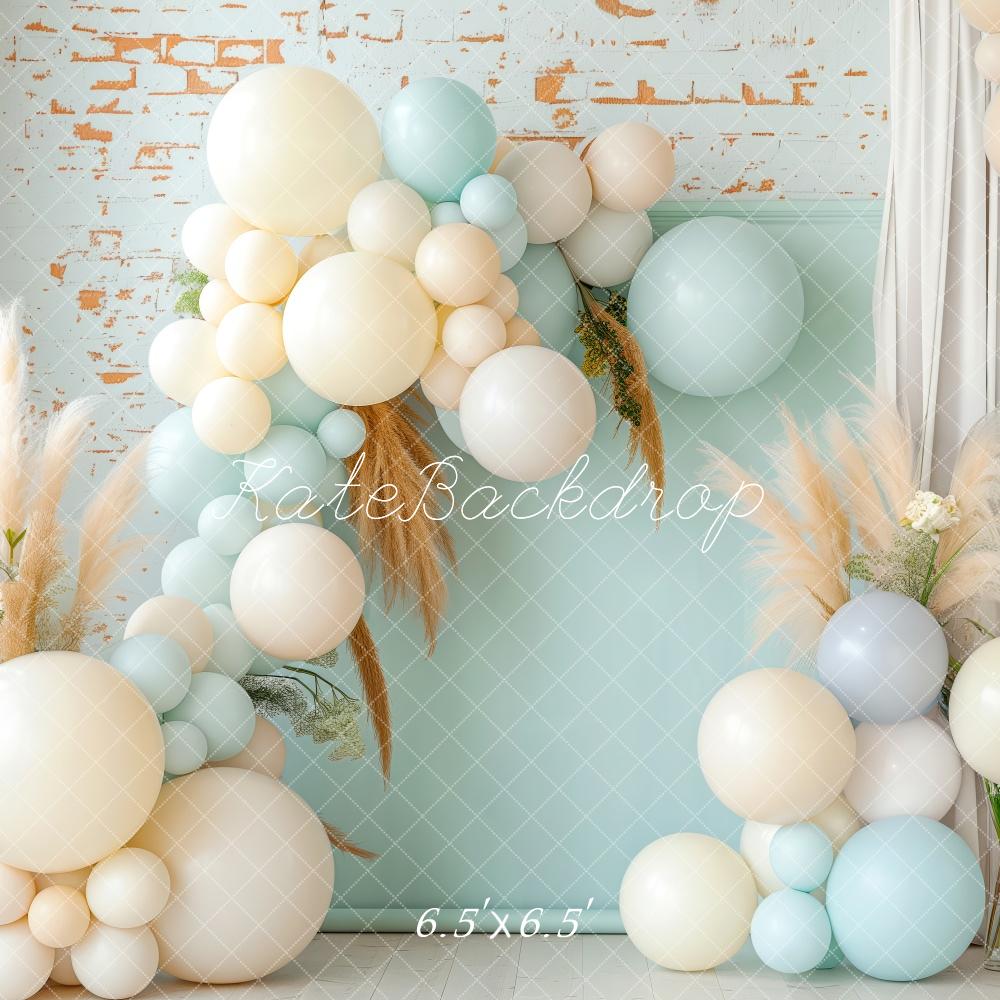 Kate Bohème Pastel Ballon Bleu Anniversaire Toile de fond conçue par Patty Roberts - Kate Backdrop FR