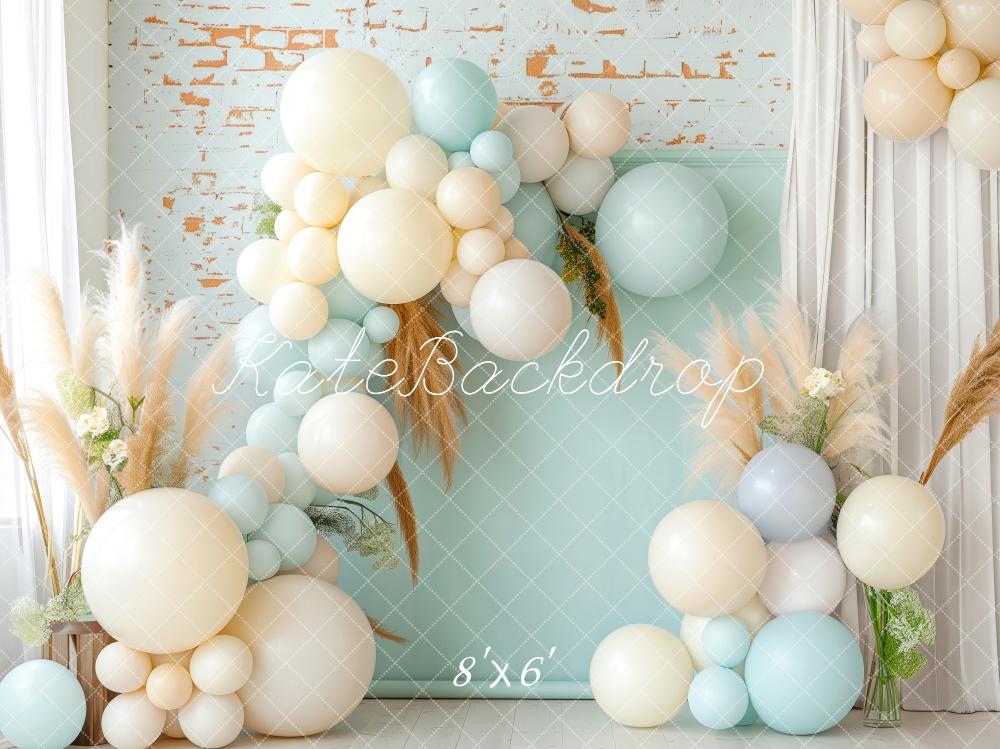 Kate Bohème Pastel Ballon Bleu Anniversaire Toile de fond conçue par Patty Roberts - Kate Backdrop FR