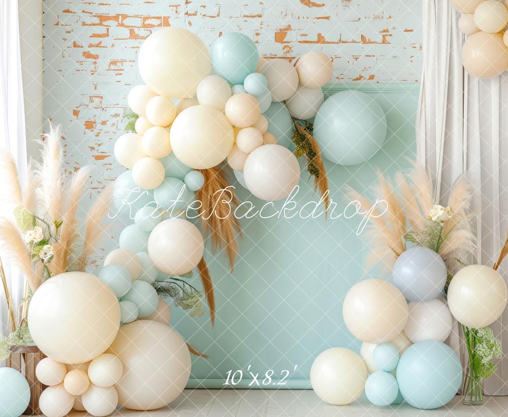 Kate Bohème Pastel Ballon Bleu Anniversaire Toile de fond conçue par Patty Roberts - Kate Backdrop FR
