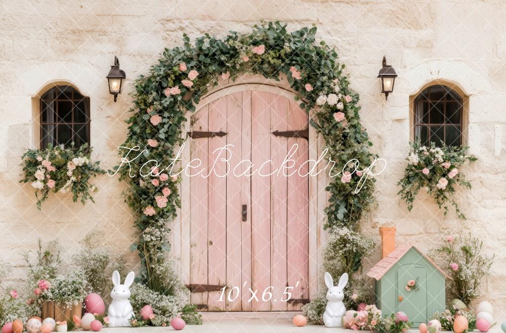 Kate Pâques Lapin Porte Rose Maison Toile de fond conçue par Patty Roberts - Kate Backdrop FR