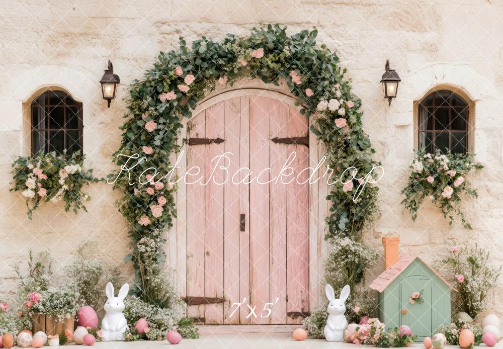 Kate Pâques Lapin Porte Rose Maison Toile de fond conçue par Patty Roberts - Kate Backdrop FR