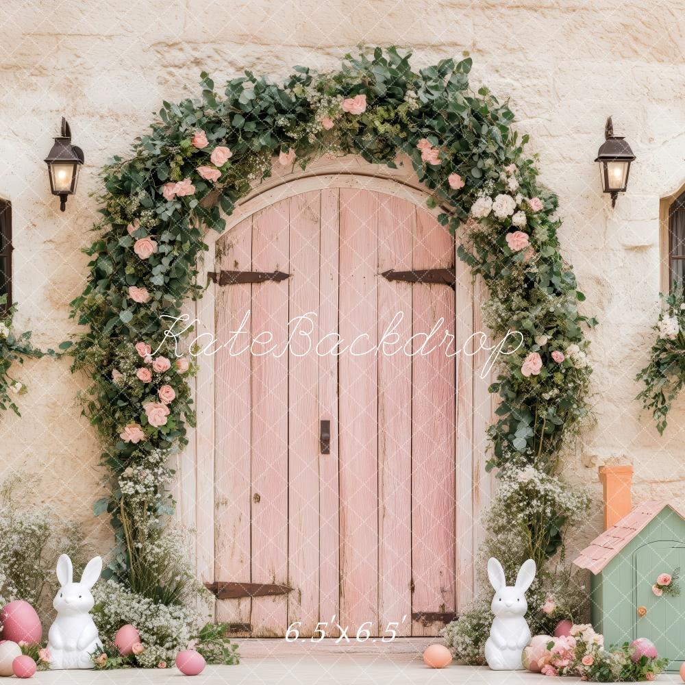 Kate Pâques Lapin Porte Rose Maison Toile de fond conçue par Patty Roberts - Kate Backdrop FR