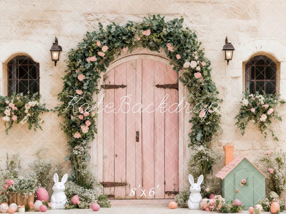 Kate Pâques Lapin Porte Rose Maison Toile de fond conçue par Patty Roberts - Kate Backdrop FR
