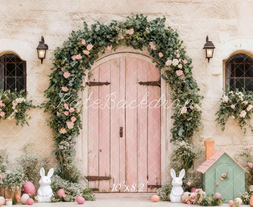 Kate Pâques Lapin Porte Rose Maison Toile de fond conçue par Patty Roberts - Kate Backdrop FR
