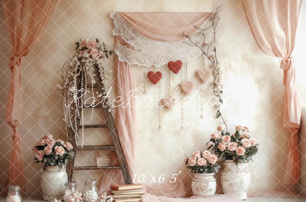 Kate Saint Valentin Rose Fleurs Échelle Rideaux Toile de fond conçue par Patty Roberts - Kate Backdrop FR