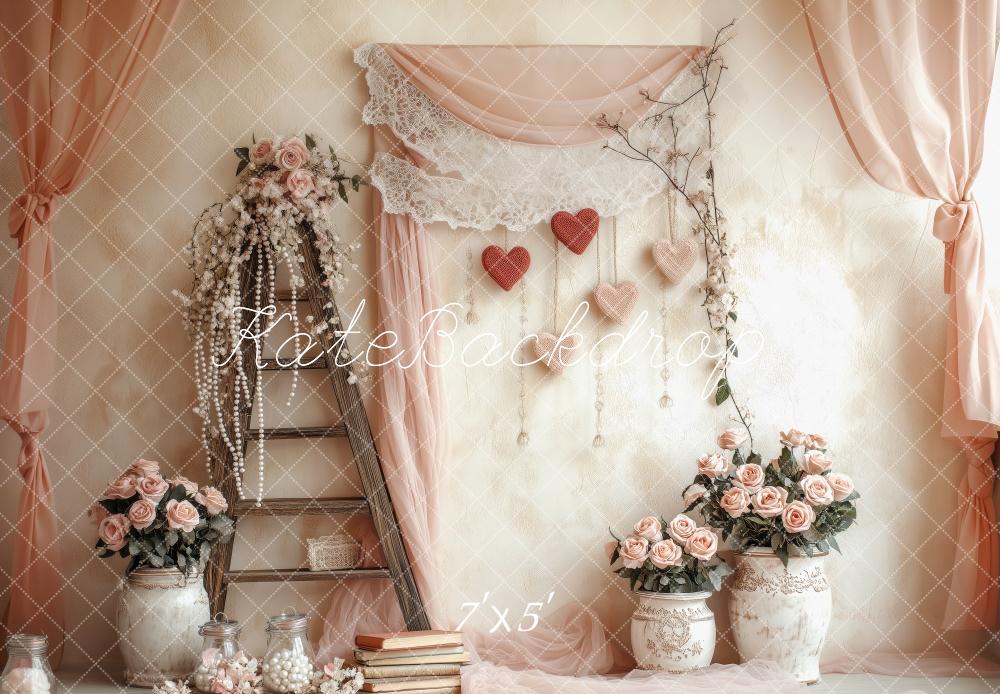 Kate Saint Valentin Rose Fleurs Échelle Rideaux Toile de fond conçue par Patty Roberts - Kate Backdrop FR