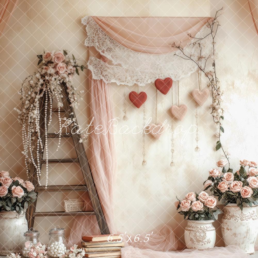Kate Saint Valentin Rose Fleurs Échelle Rideaux Toile de fond conçue par Patty Roberts - Kate Backdrop FR