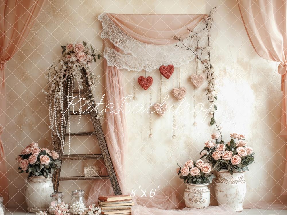 Kate Saint Valentin Rose Fleurs Échelle Rideaux Toile de fond conçue par Patty Roberts - Kate Backdrop FR