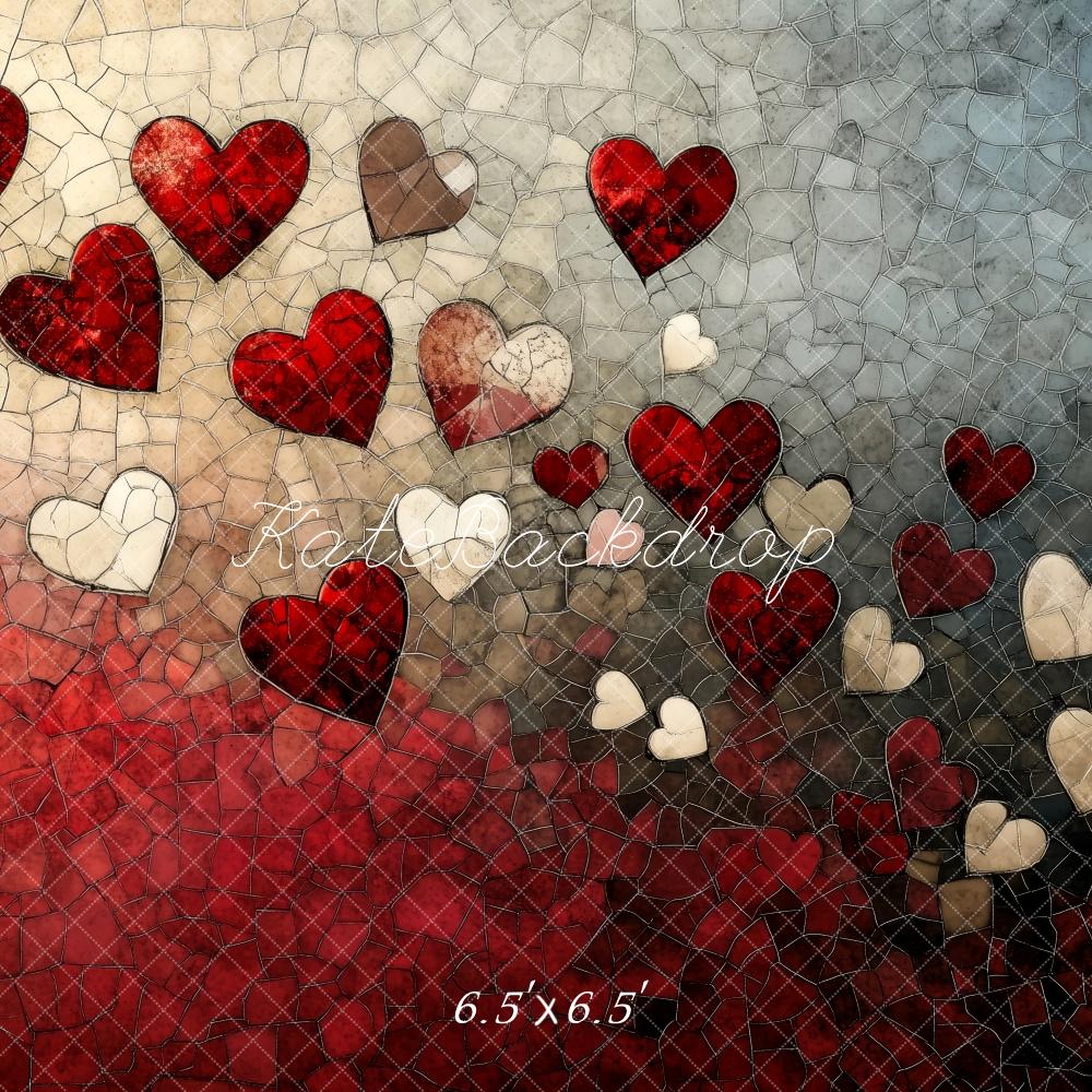 Kate Saint Valentin Cœur Mur de Pierre Dégradé Toile de fond conçue par Patty Roberts - Kate Backdrop FR