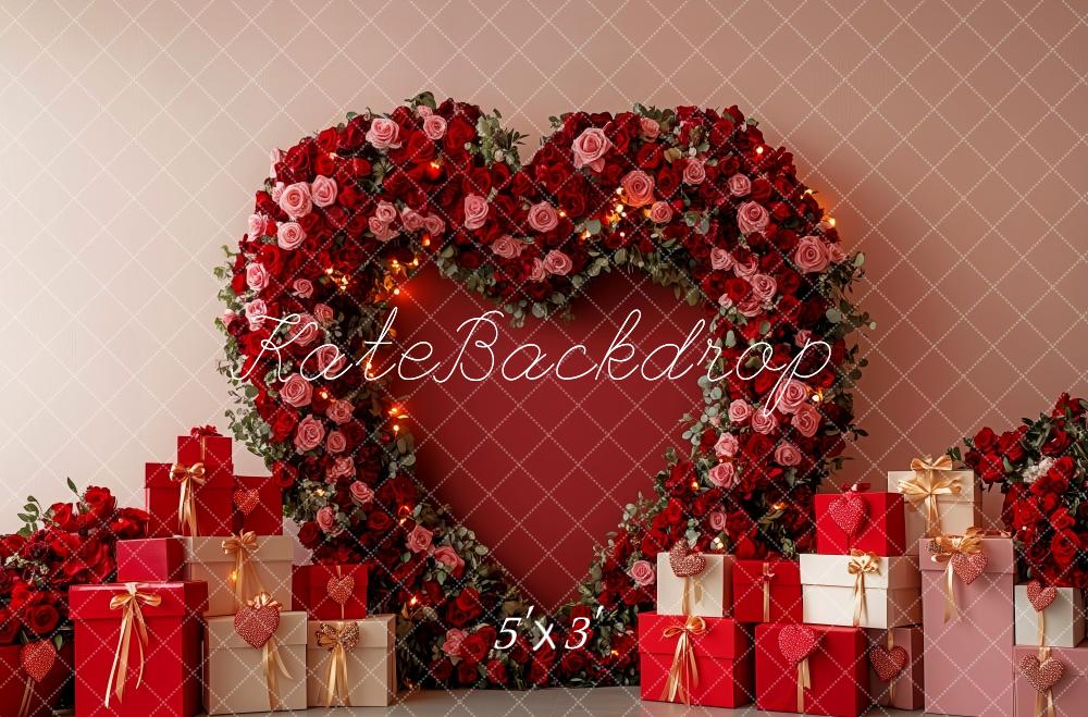 Kate Saint Valentin Coeur Roses Cadeaux Toile de fond conçue par Patty Roberts - Kate Backdrop FR