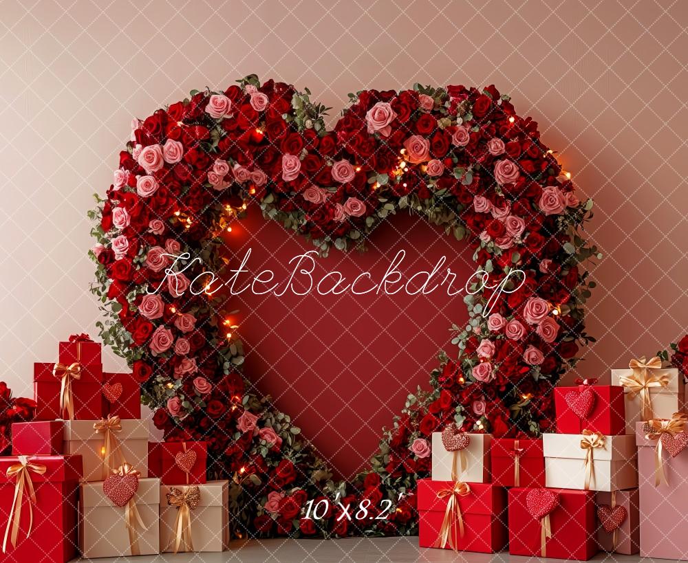 Kate Saint Valentin Coeur Roses Cadeaux Toile de fond conçue par Patty Roberts - Kate Backdrop FR