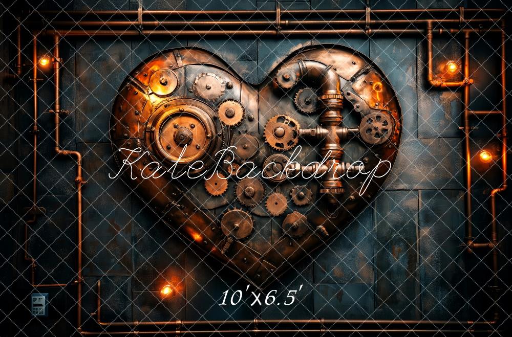 Kate Saint Valentin Coeur Steampunk Engrenages Toile de fond conçue par Patty Roberts - Kate Backdrop FR