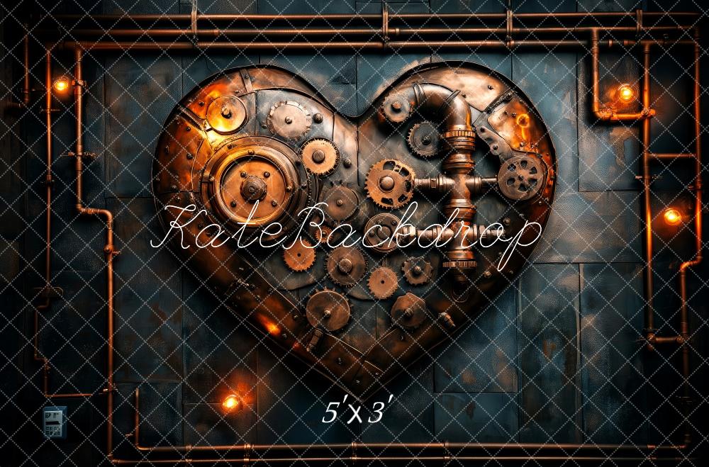 Kate Saint Valentin Coeur Steampunk Engrenages Toile de fond conçue par Patty Roberts - Kate Backdrop FR