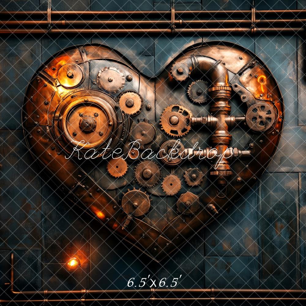 Kate Saint Valentin Coeur Steampunk Engrenages Toile de fond conçue par Patty Roberts - Kate Backdrop FR