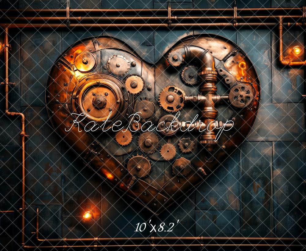 Kate Saint Valentin Coeur Steampunk Engrenages Toile de fond conçue par Patty Roberts - Kate Backdrop FR