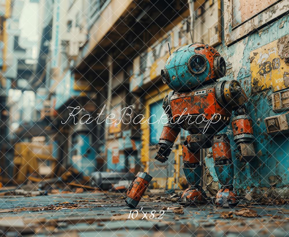 Kate Dessin animé Futuriste Robot Urbain Rue Toile de fond conçue par Emetselch - Kate Backdrop FR