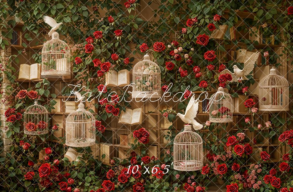 Kate Saint Valentin Roses Cage à oiseaux Toile de fond conçue par Emetselch - Kate Backdrop FR