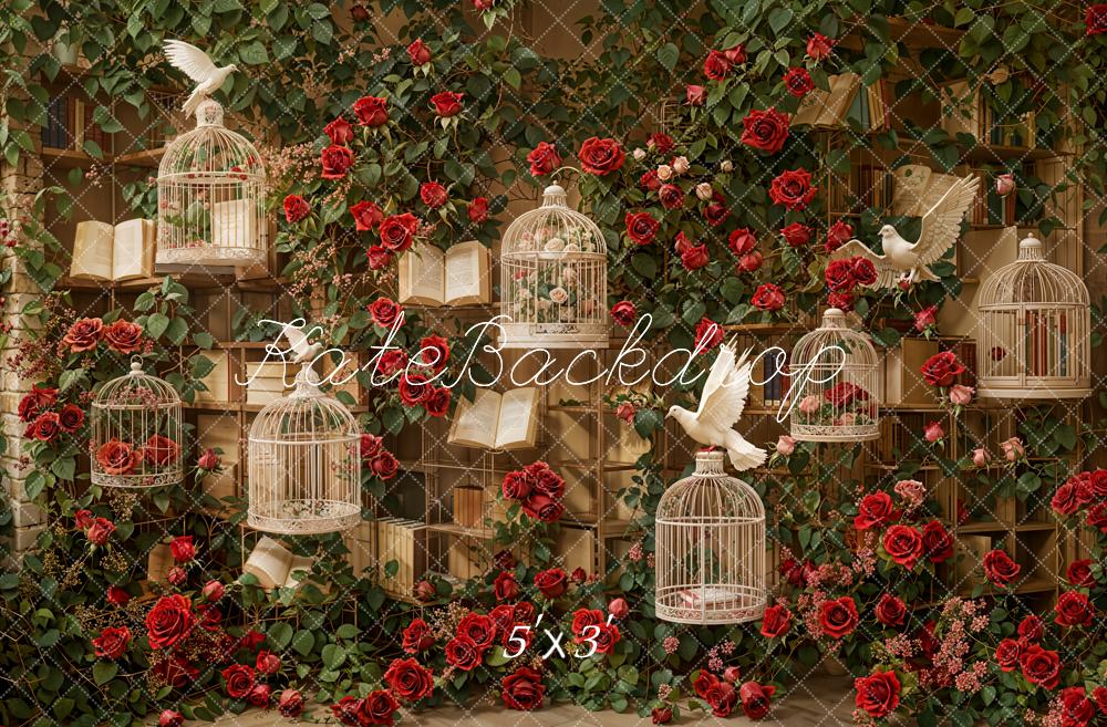 Kate Saint Valentin Roses Cage à oiseaux Toile de fond conçue par Emetselch - Kate Backdrop FR