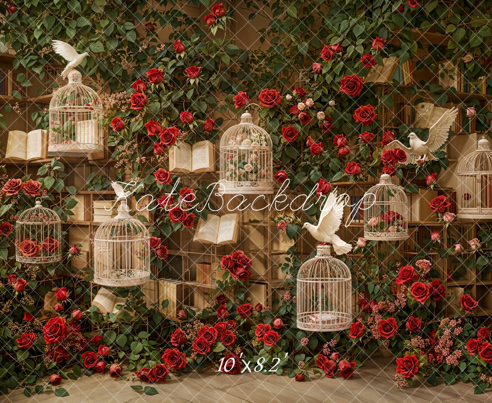 Kate Saint Valentin Roses Cage à oiseaux Toile de fond conçue par Emetselch - Kate Backdrop FR