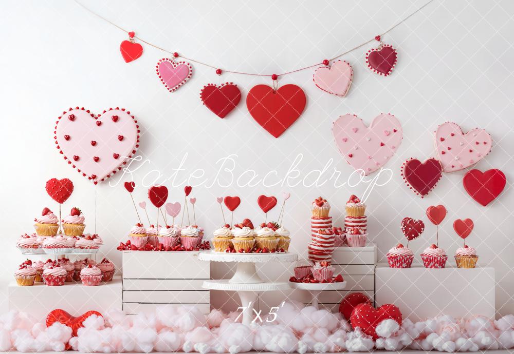 Kate Saint Valentin Petit Gâteau Dessert Rouge Toile de fond conçue par Emetselch - Kate Backdrop FR