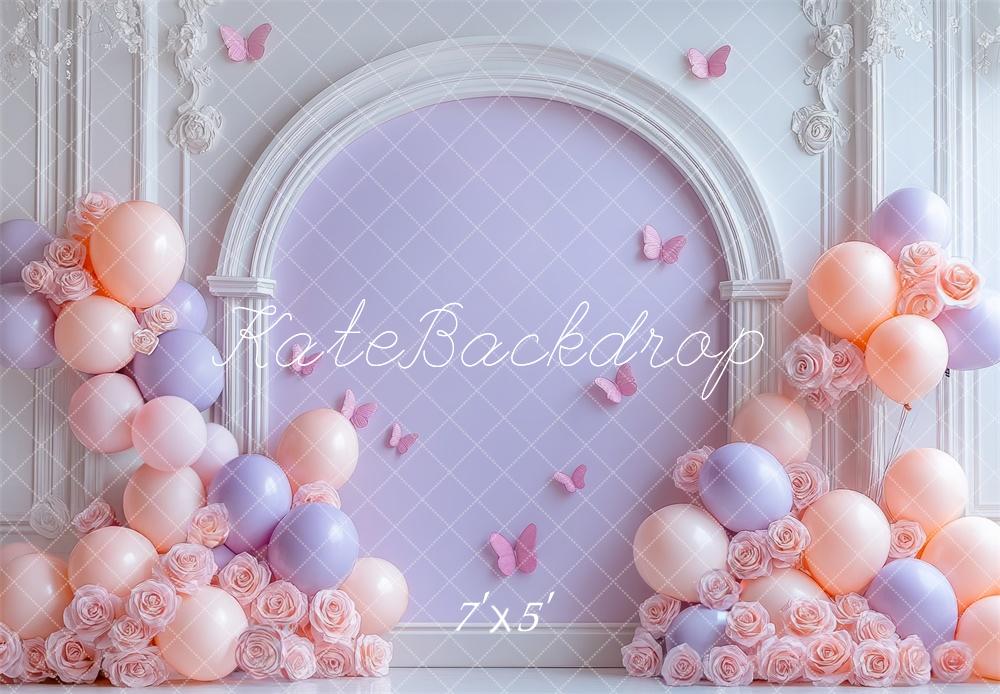 Kate Ballons Fleurs Arche Papillon Rétro Anniversaire Toile de fond conçue par Mini MakeBelieve - Kate Backdrop FR