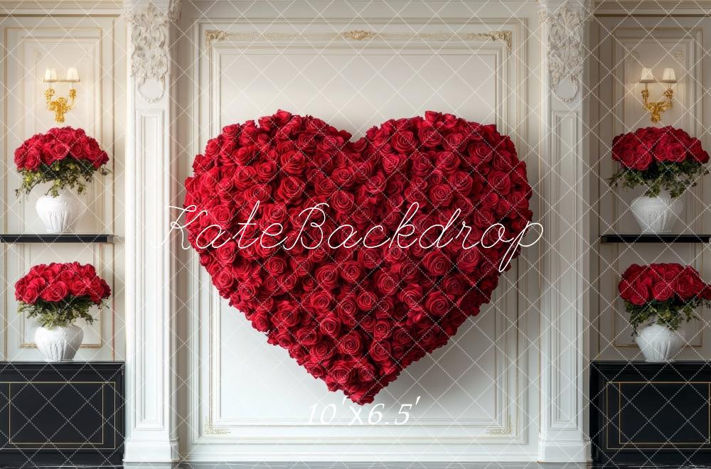 Kate Saint Valentin Roses Rouge Cœur Rétro Toile de fond conçue par Mini MakeBelieve - Kate Backdrop FR
