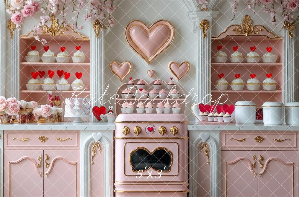 Kate Saint Valentin Rose Cuisine Gâteaux Toile de fond conçue par Mini MakeBelieve - Kate Backdrop FR