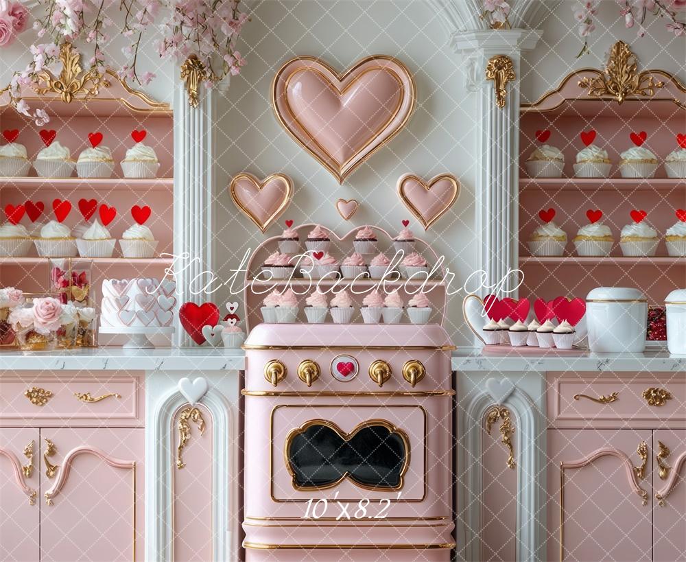 Kate Saint Valentin Rose Cuisine Gâteaux Toile de fond conçue par Mini MakeBelieve - Kate Backdrop FR